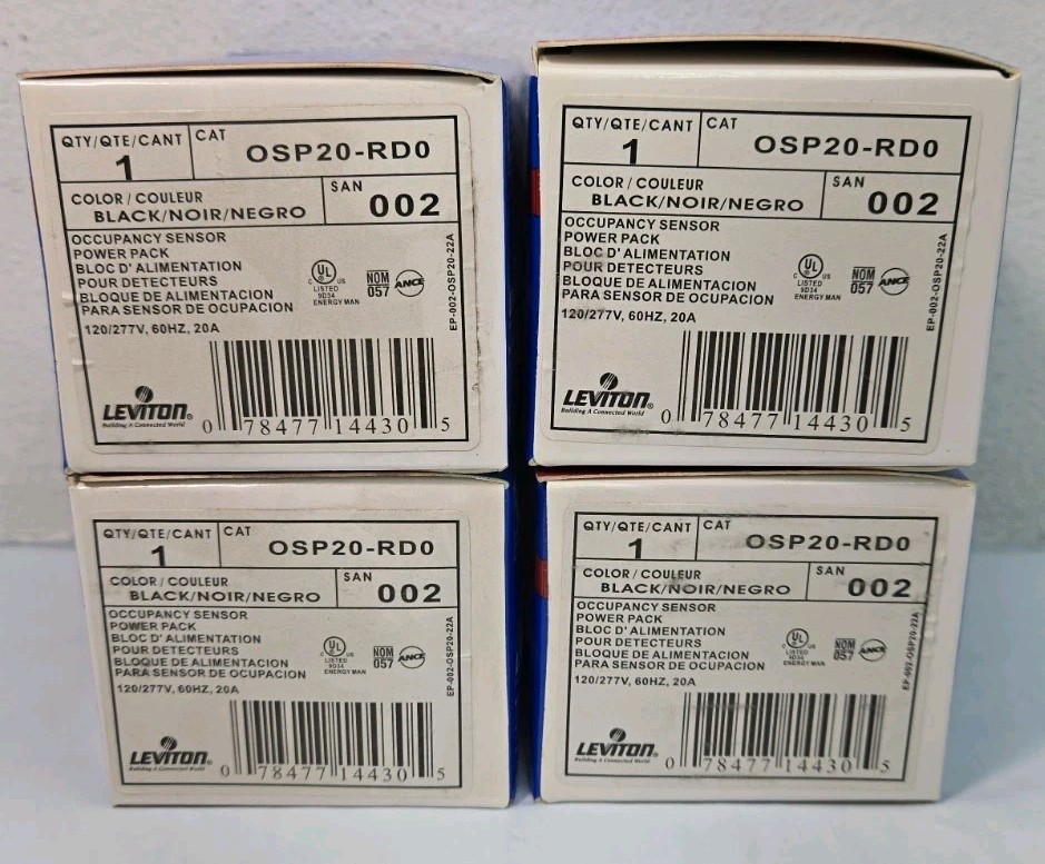 Lot of 4 - Leviton OSP20-RD0 Occupancy Sensor Power Pack 120-277V Black