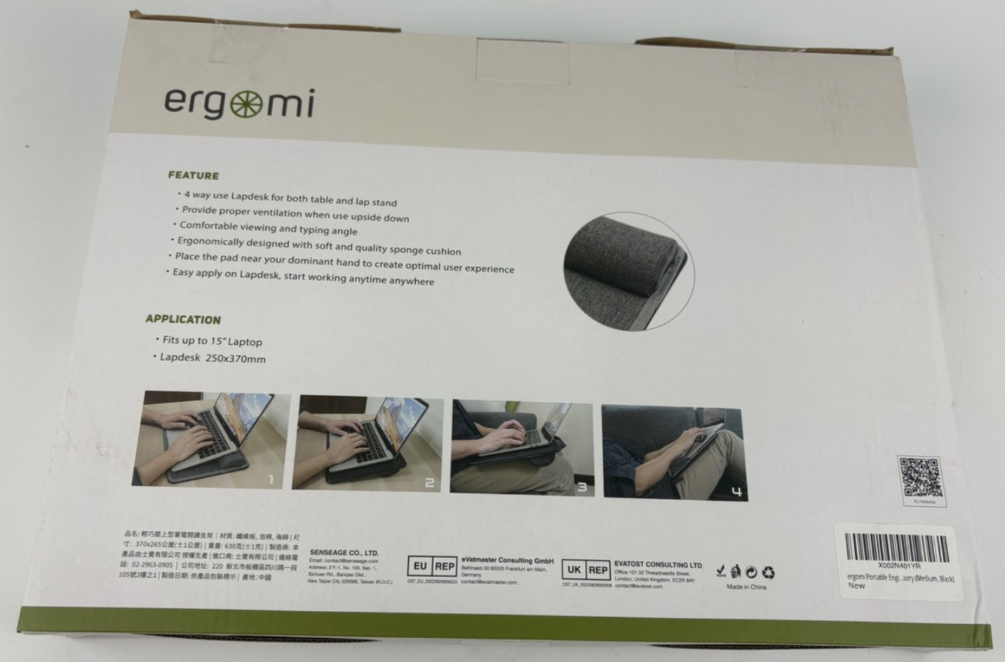 Lap Desk with Soft Cushion and Wrist Rest – Black-Medium