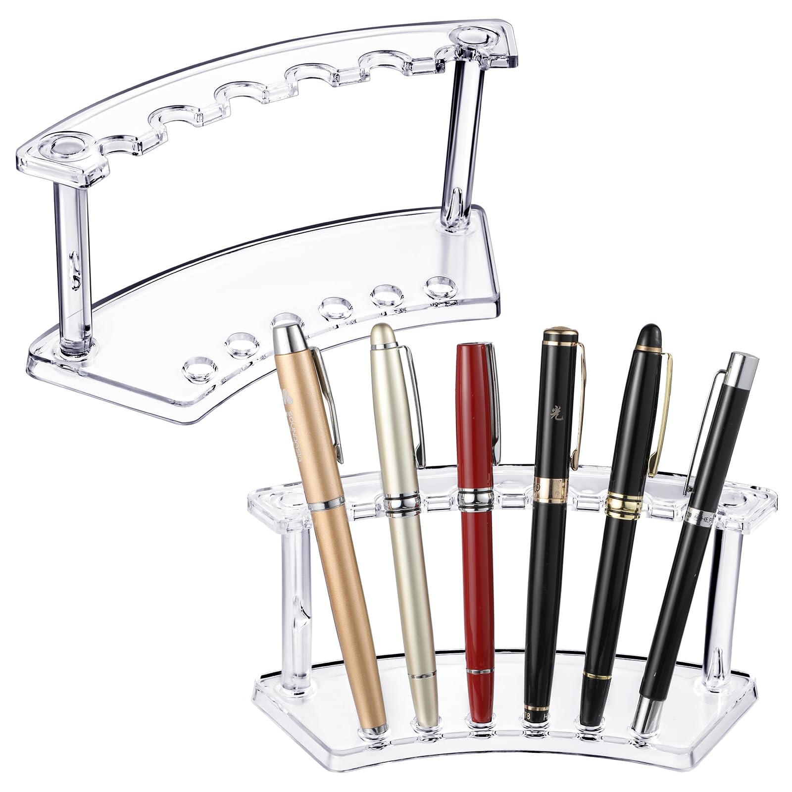 2 Pieces Plastic Pen Holder Stand Display Rack 6-Slot Pen Makeup Brush Rack O...