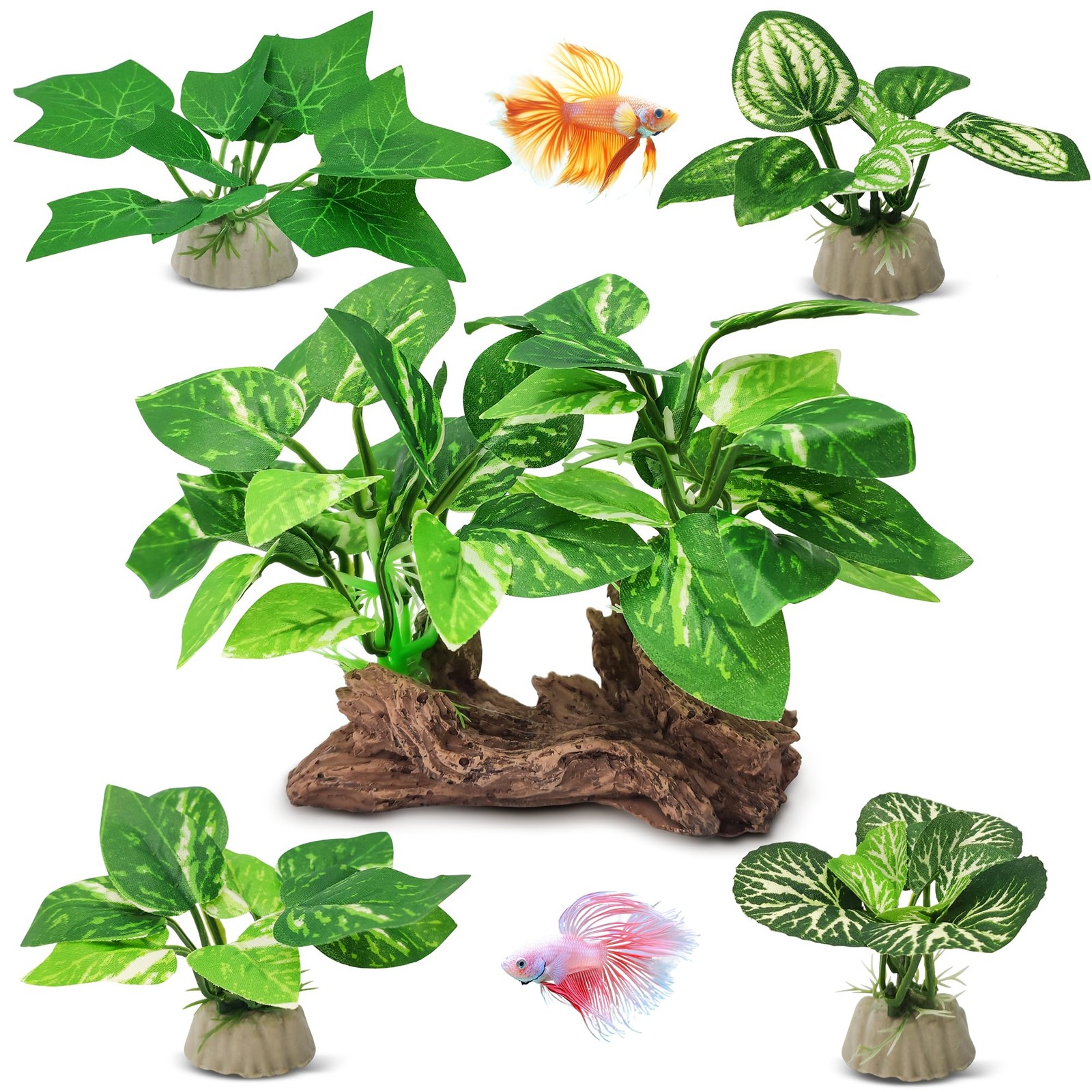 5 Pcs Green Silk Fish Tank Plants Reptile Aquarium Decor Set
