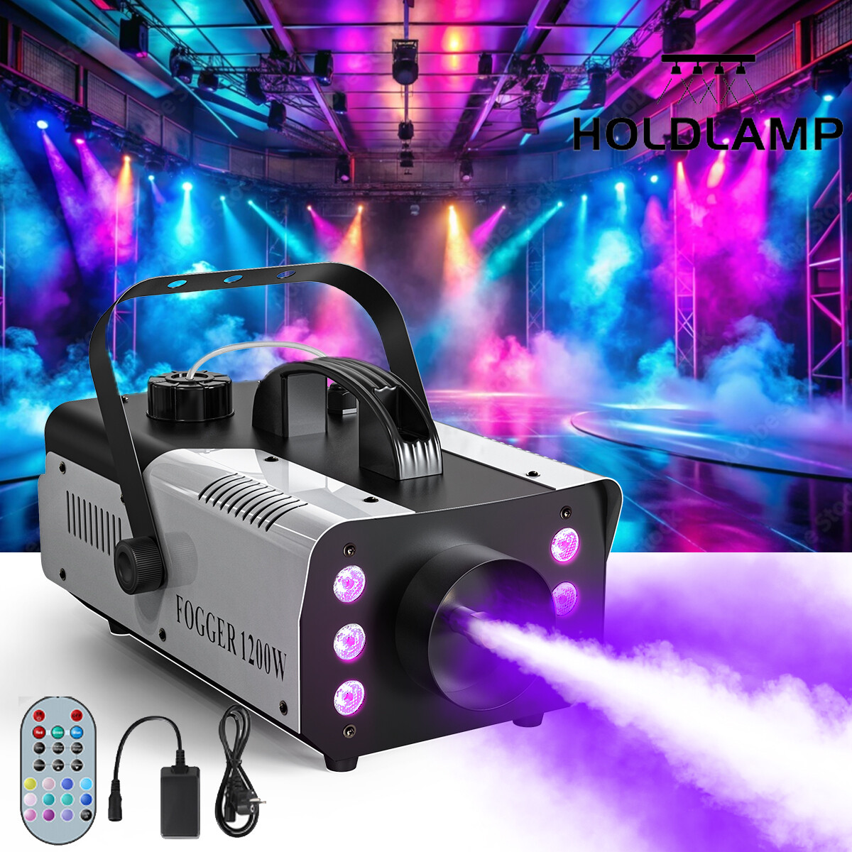 HOLDLAMP 1200W Party Stage Fog Smoke Machine spray Fogger RGB 6 LED W/ Remote