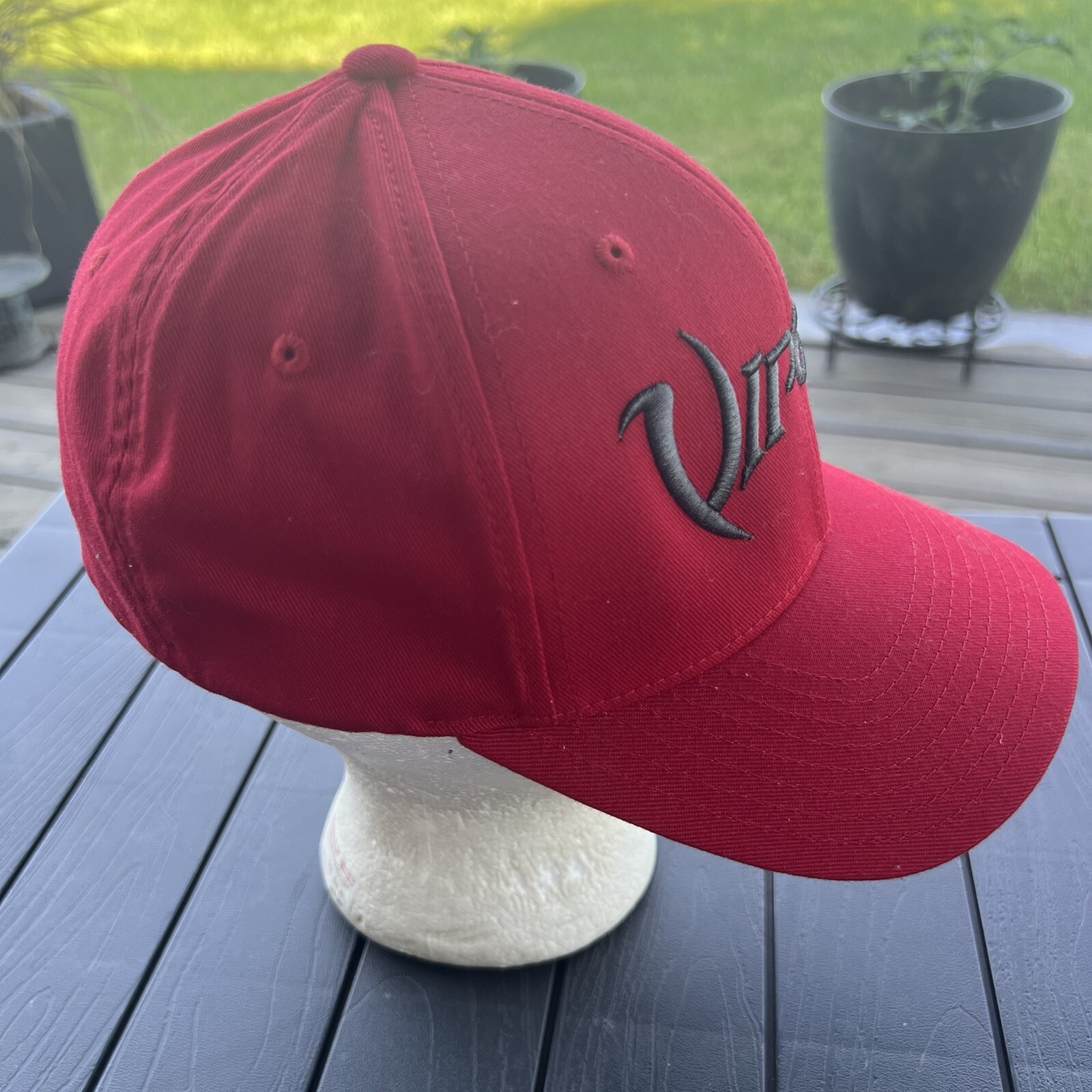 Vipers Script in Gray on Red Hat Cap Yupoong S-M Flex Fit EUC