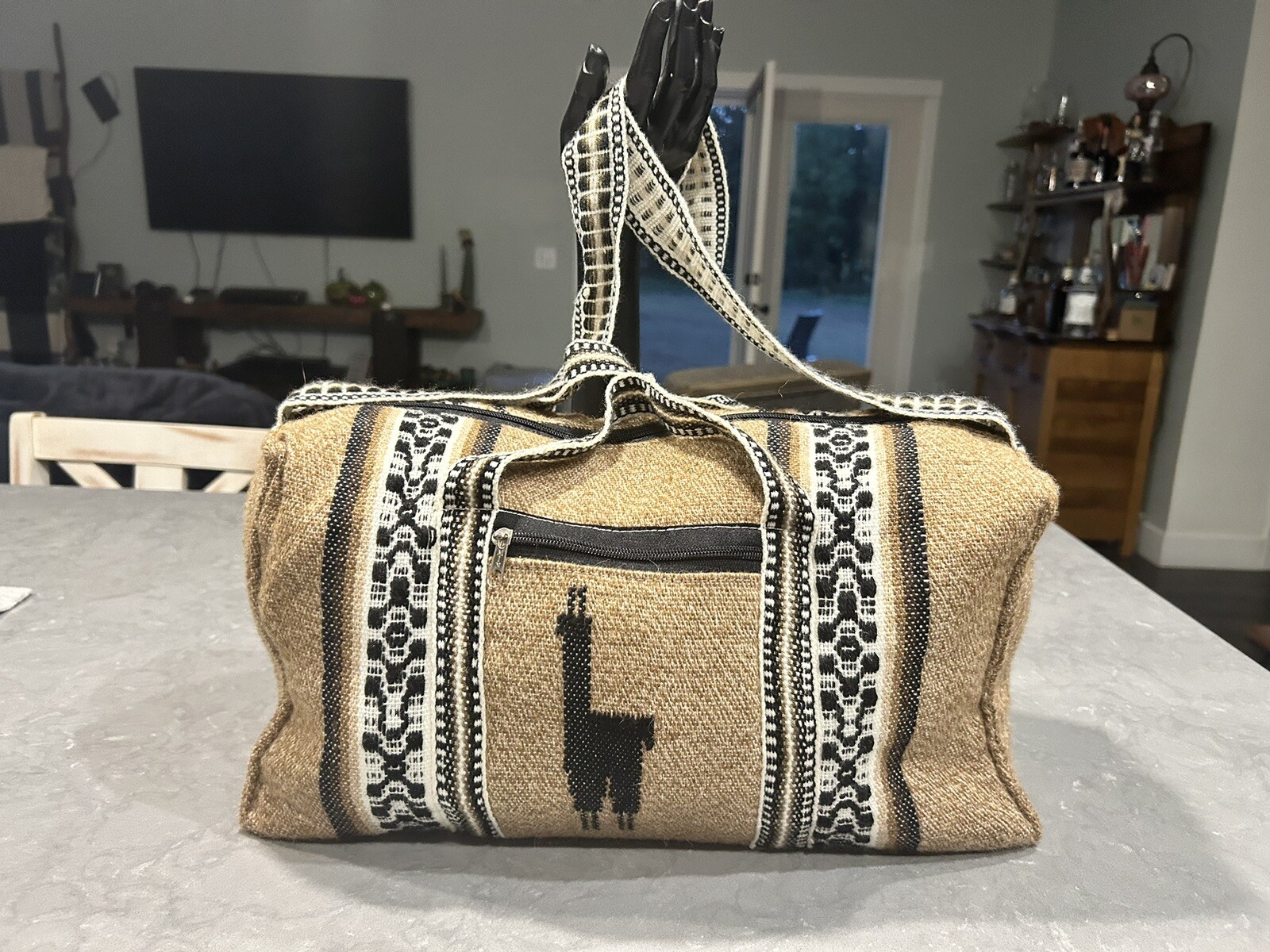 Sustainable Alpaca Wool PERUVIAN Duffle Bag With Plexiglass Inner Bottom Alpaca
