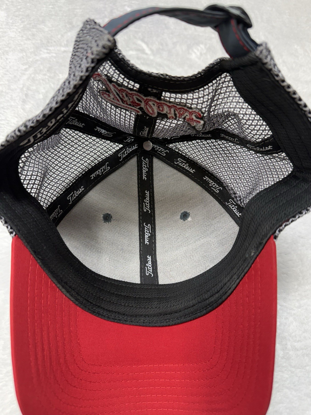 Titleist Adjustable Mesh Golf Hat Gray Mesh Back Gray Red Embroidered Logo