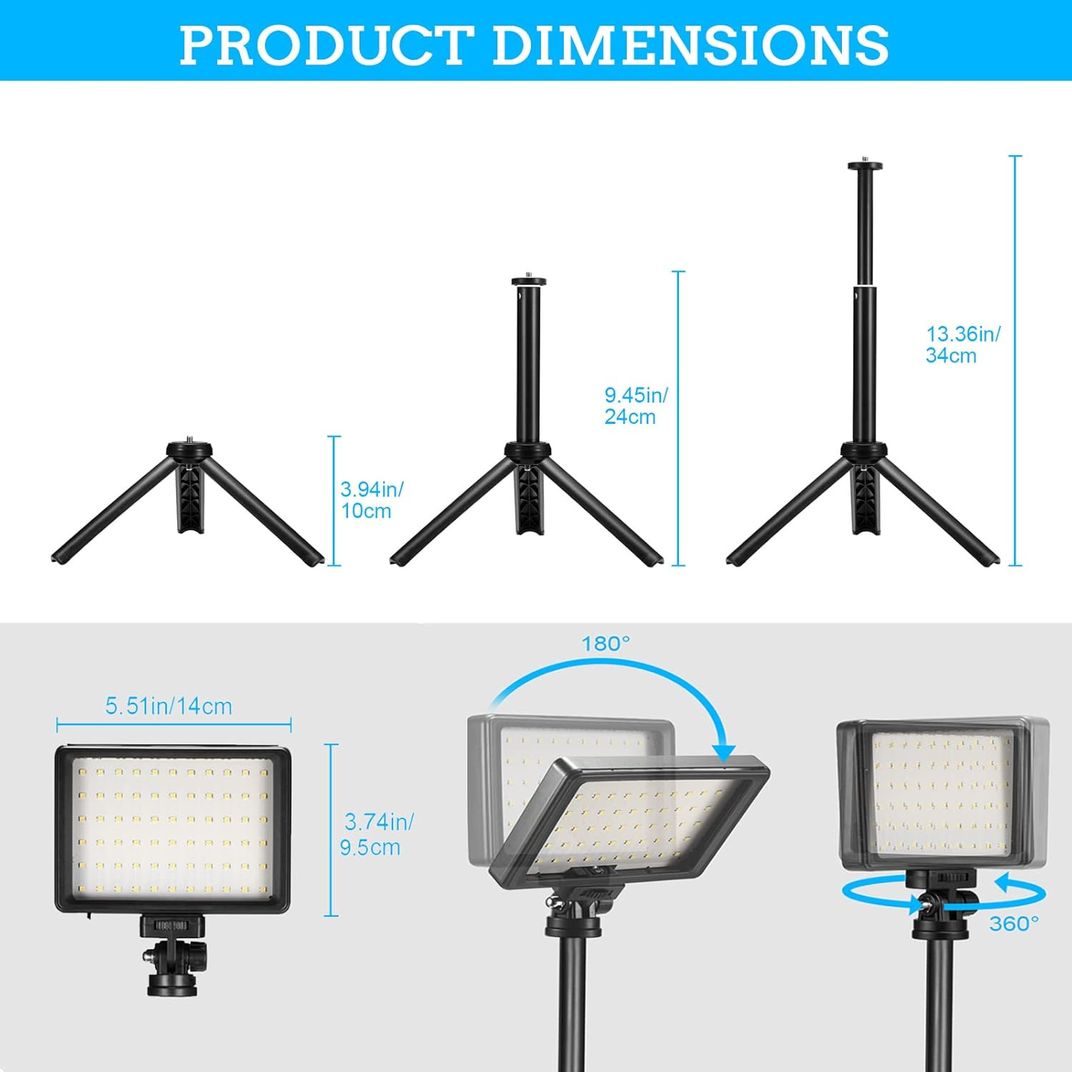 LED Video Light 2-Pack, 5600K Dimmable USB Photo Lights with Mini Tripod and Col
