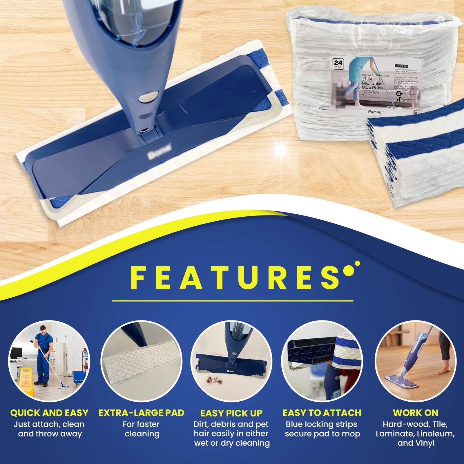 Microfiber Disposable Mop Pad for All 16-18'' Hook & Loop System Mop, Wet Dry...
