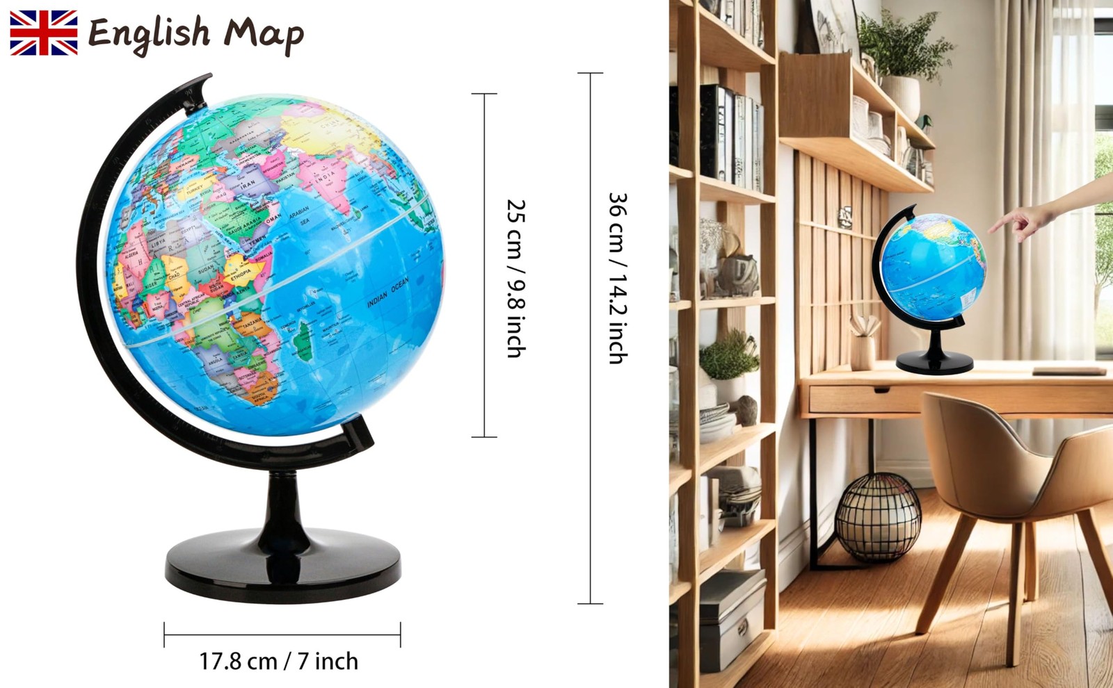10" World Globe - Political Map Educational- Self Assembled School Globe