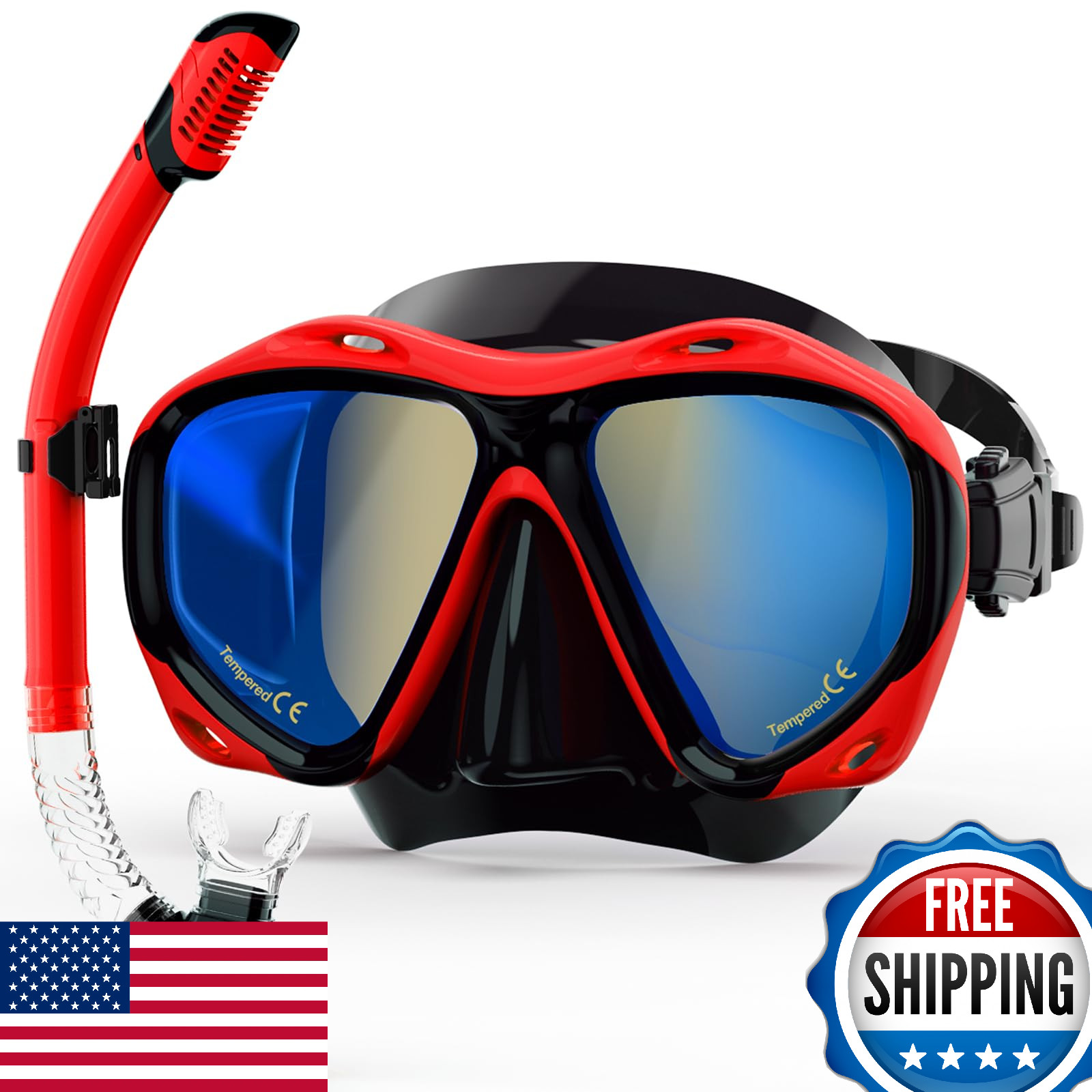MELUMILU Snorkel Set Adult, Dry 180° Panoramic Anti-Fog Mask & Gear Blue