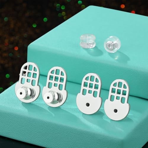 18K White Gold Plated Earring Backs - Waterdrop Style, Heavy Earring Support, 6
