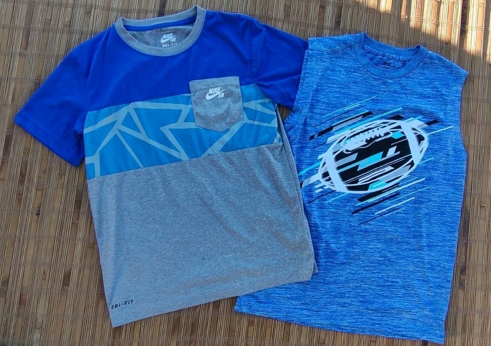 Lot of 2 Nike Short Sleeve & Tek Gear  Sleeveless Dri-Fit  Blue Shirts Size M