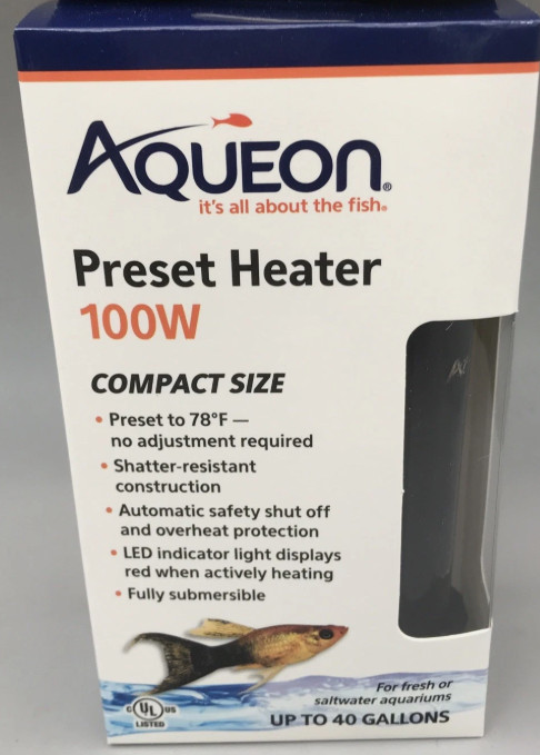 Aqueon Compact Preset Aquarium Heater 100 Watts,40 Gallons +Floating Thermometer