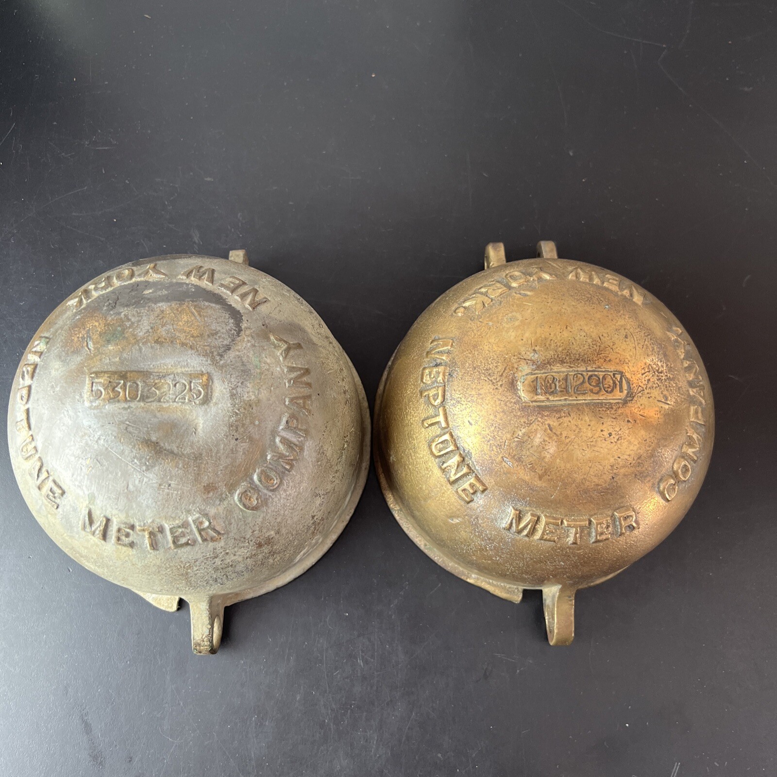Vintage Lot Of 2 Neptune Meter Company New York Valve Meter Covers Brass Dome