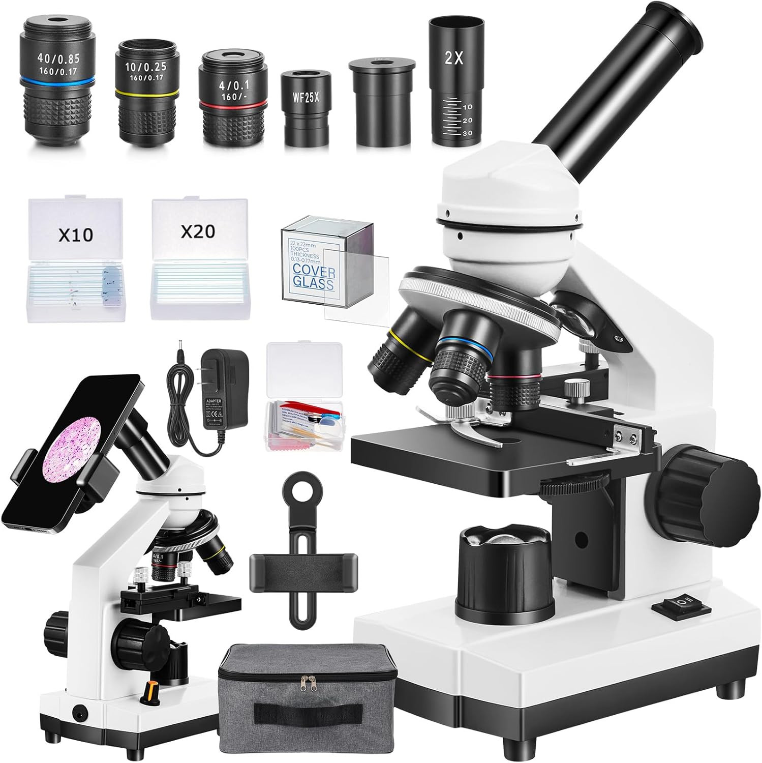 Microscope for Adults Kids,40X-2000X Monocular Microscope Kit for Home School La