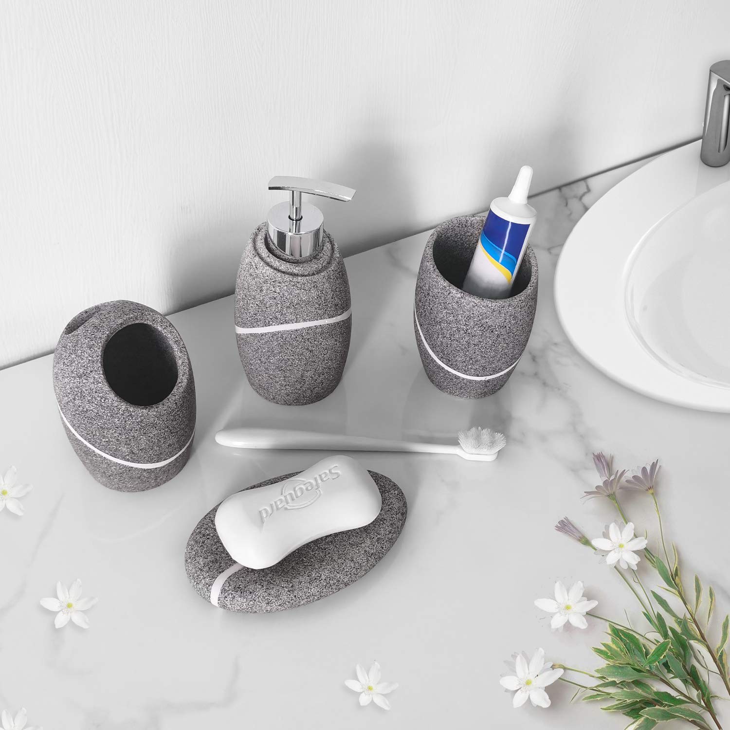 Bathroom Accessory Set,4 Pieces Bathroom Decor Complete Set Vanity Countertop...
