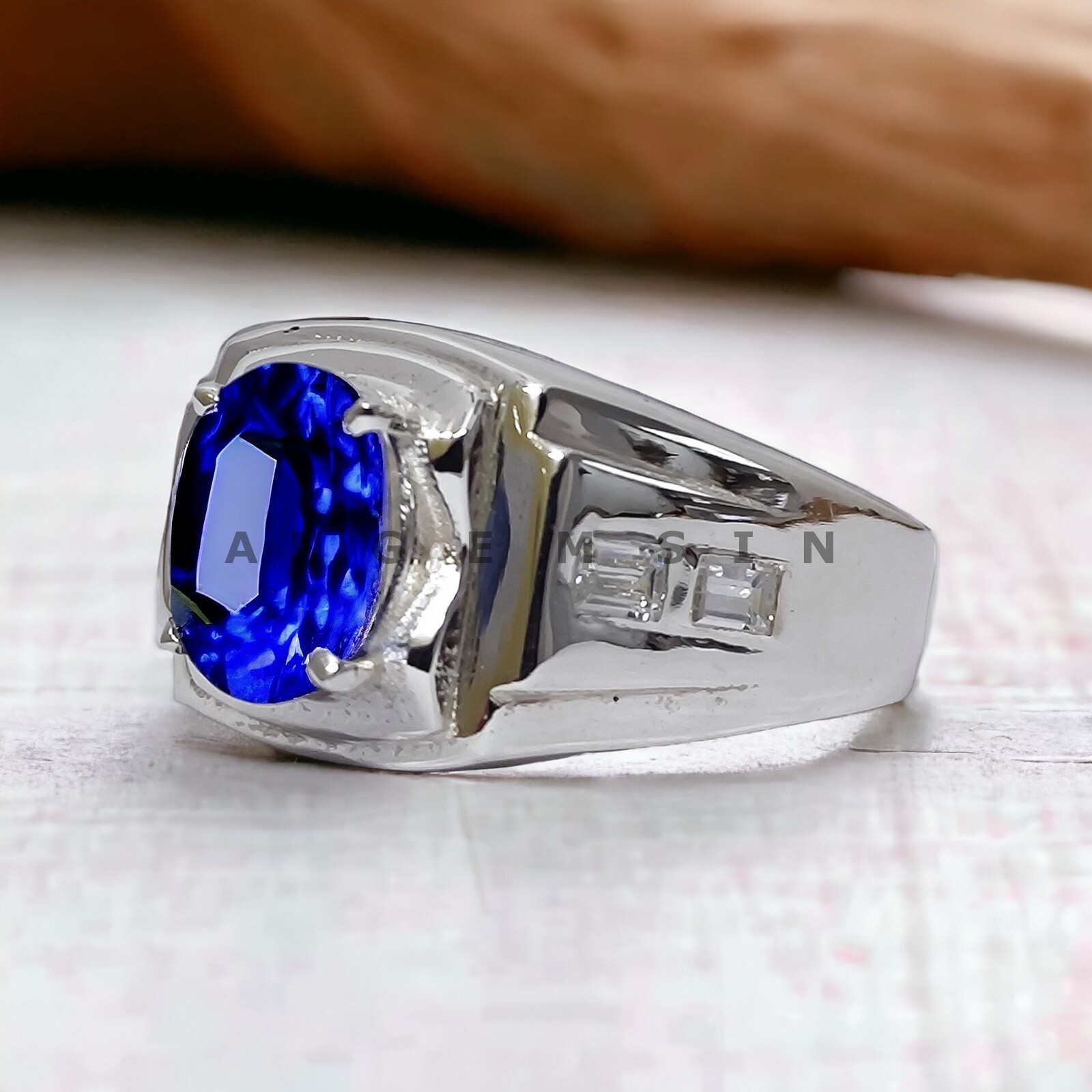 Natural Blue Sapphire Gemstone With 925 Sterling Silver Ring For Men's #AL423