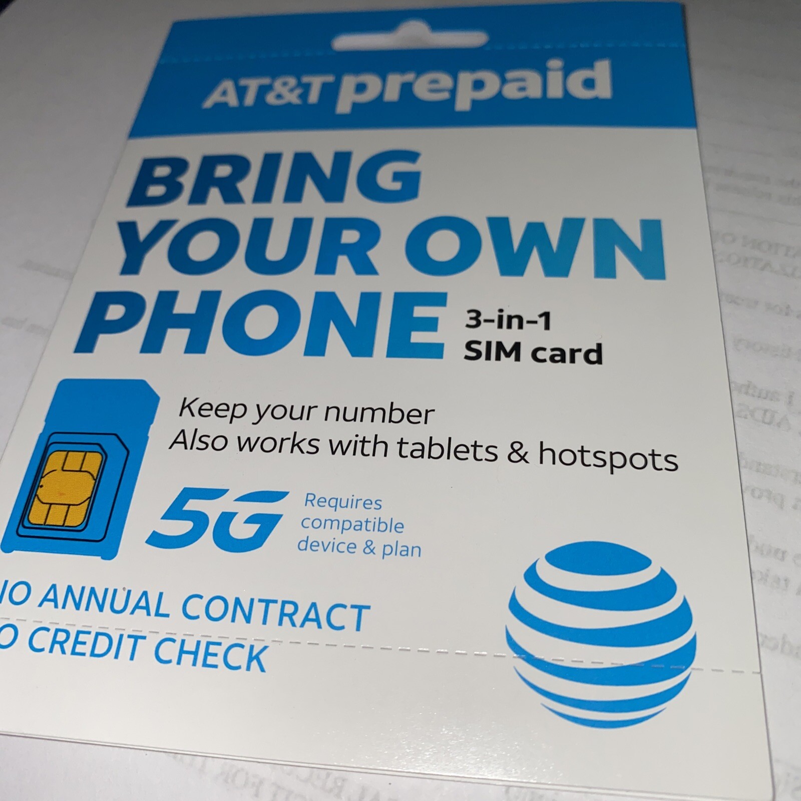 AT&T Prepaid Sim Card Bring Your Own Phone 4G.5G LTE  3/1 Fits Most Phones New