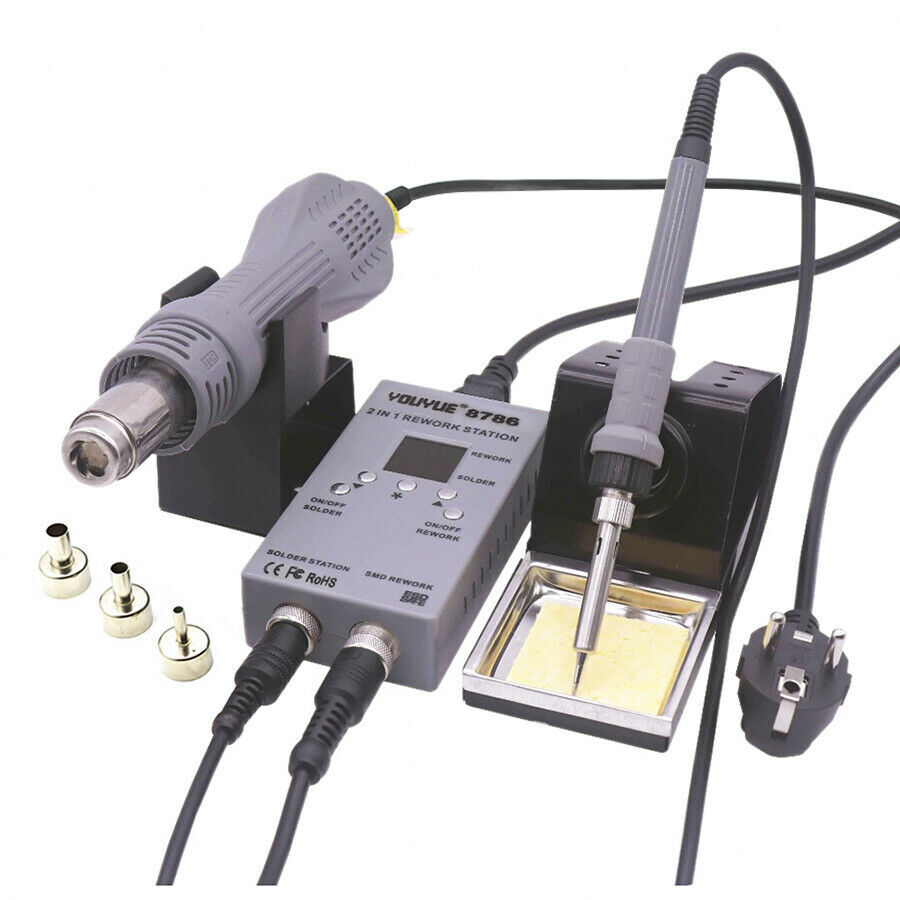 5.04" Portable Rework Soldering Station SMD Solder Iron Hot Air Gun Desolderi
