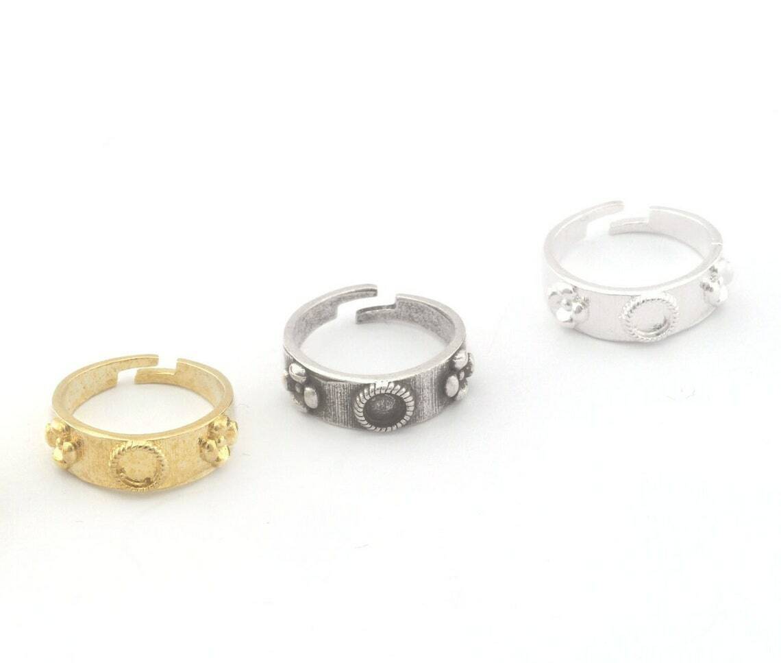 Flower Adjustable Ring Bezel Base Blank Raw brass,silver,shiny gold-silver 4680