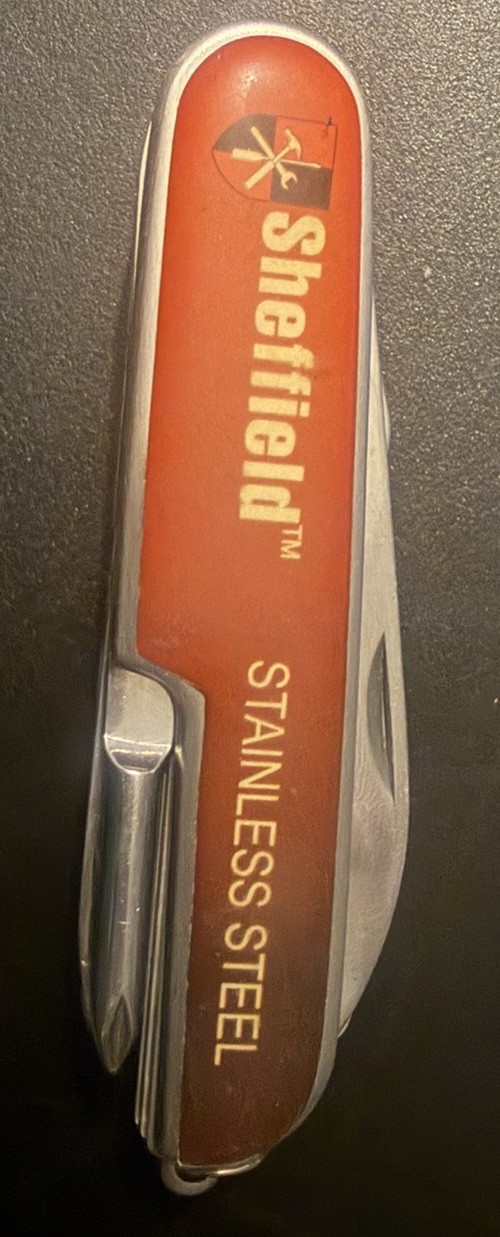 Sheffield ST-8 Stainless Steel 8-Tool Multi-Tool Red Handle Knife Scissors