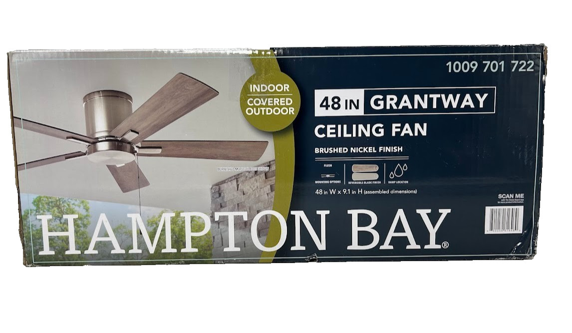 Hampton Bay Grantway 48 in. Indoor/Covered Outdoor Brushed Nickel Ceiling Fan