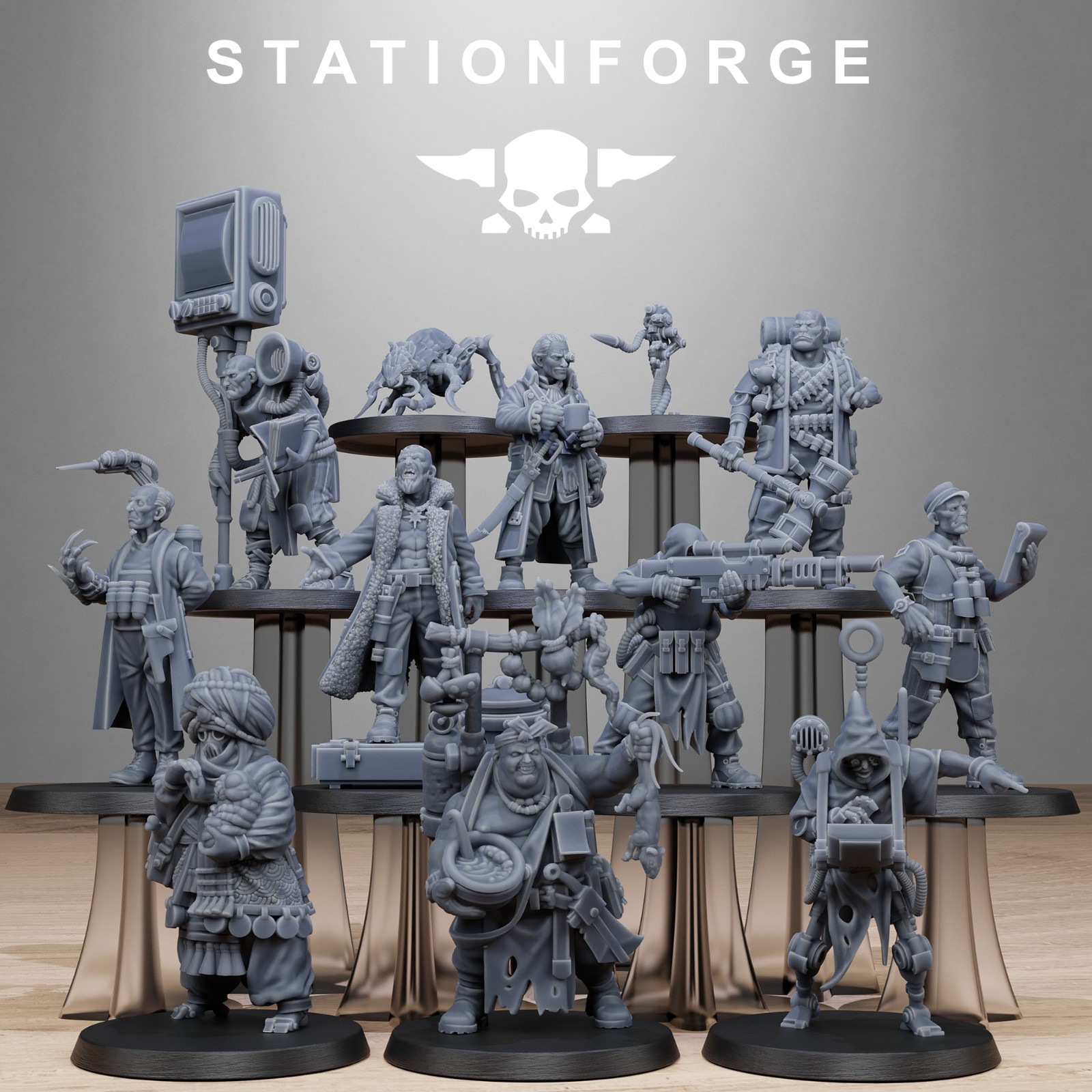 GrimCorp Scrap operatives from Station Forge 32mm.