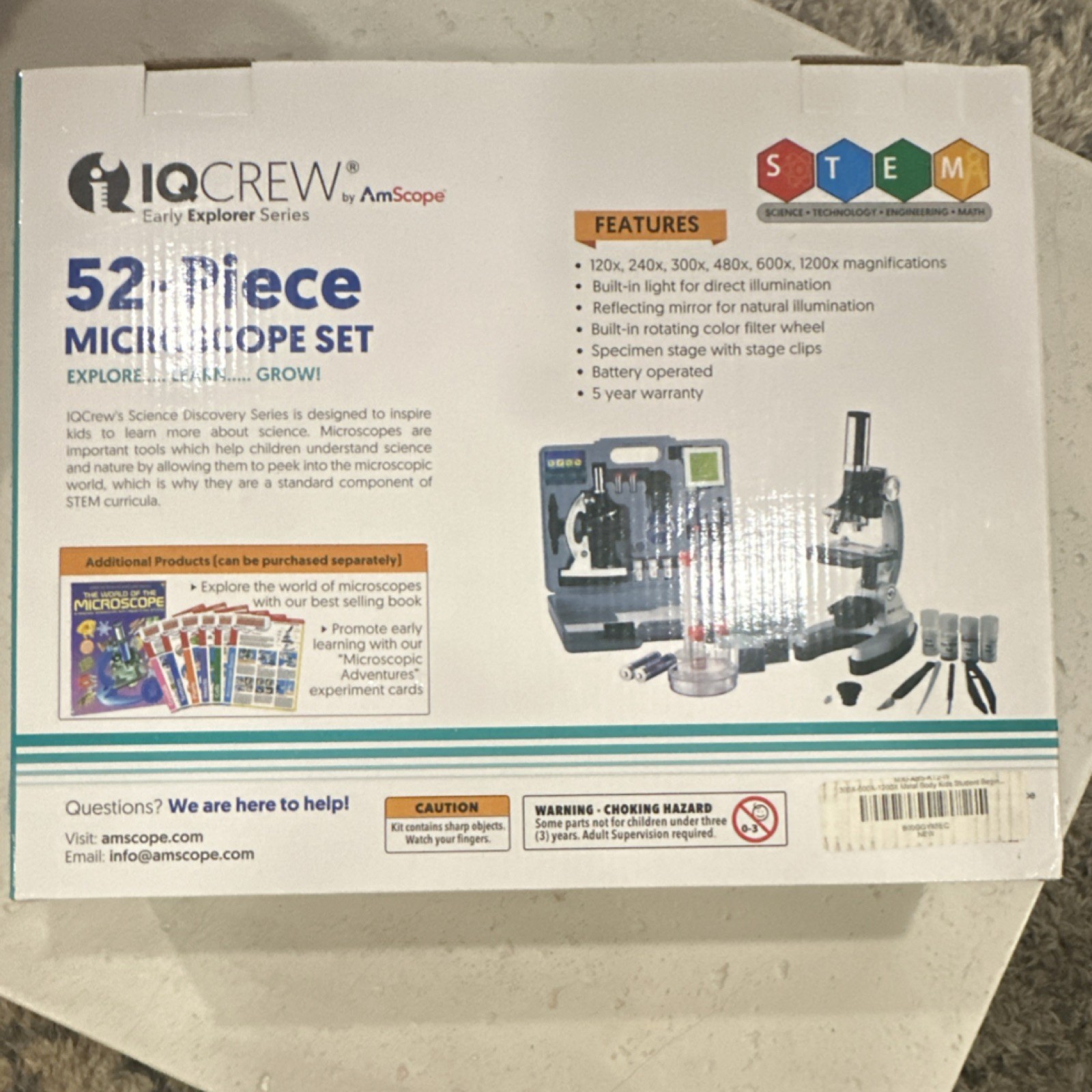 AmScope 52-Piece Microscope Set STEM Educational Toy Ages 8 & Up