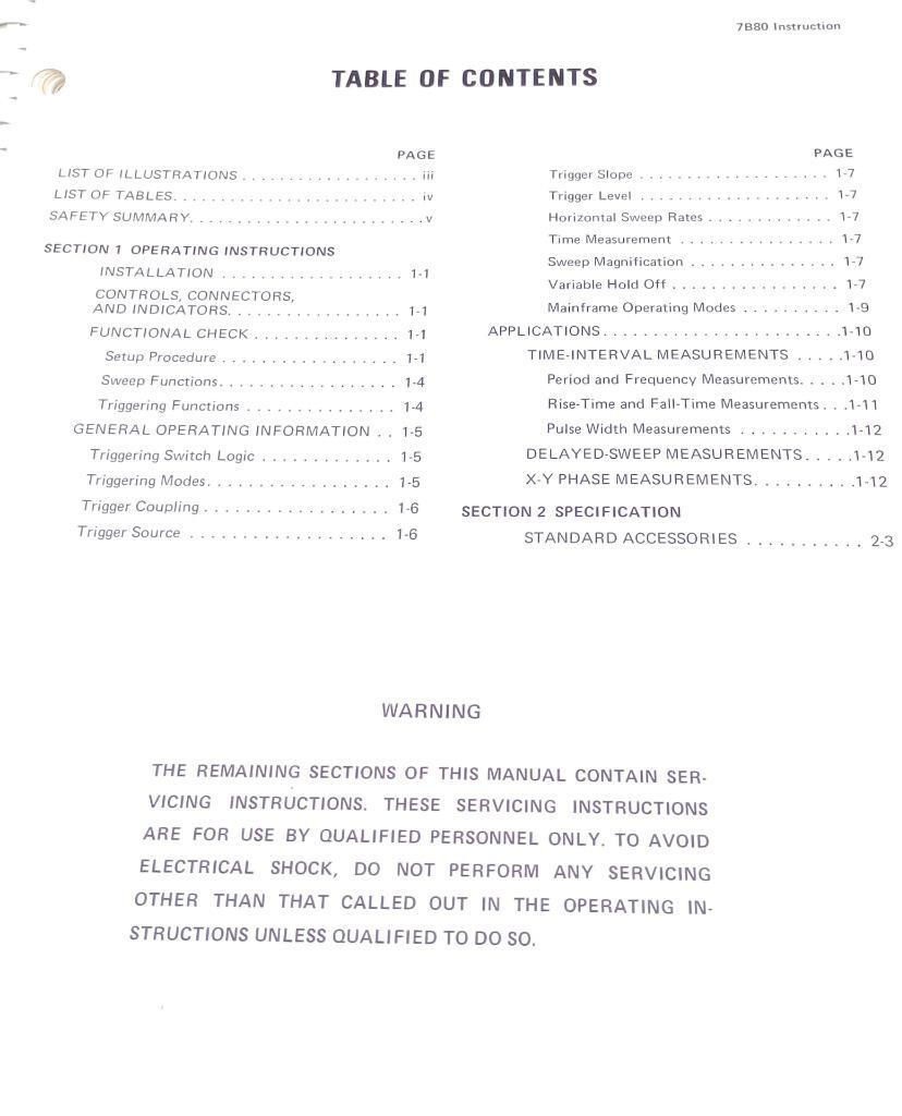 Tektronix 7B80 Time Base With Options Instruction Manual