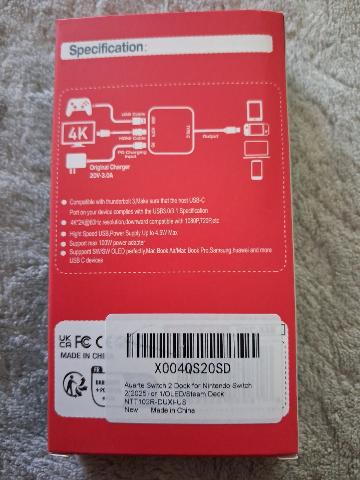 Switch 2 Dock Adapter 4K HDMI 60Hz TV Mode USB 3.0/C
