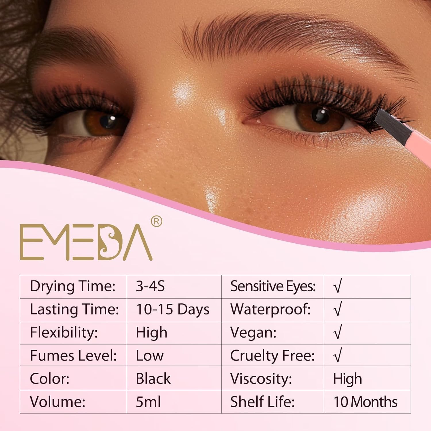 3-Second Drying Waterproof Lash Glue for Sensitive Eyes - Strong Hold & Flexible