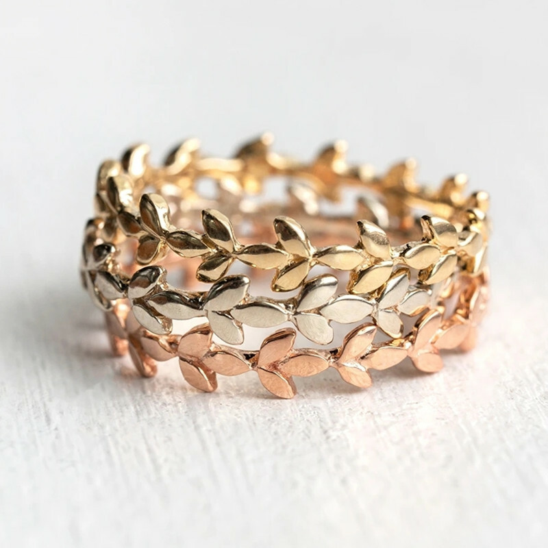 Leaves 925 Silver Filled,Rose Gold,Gold Ring Gift Women Party Jewelry Sz 6-10