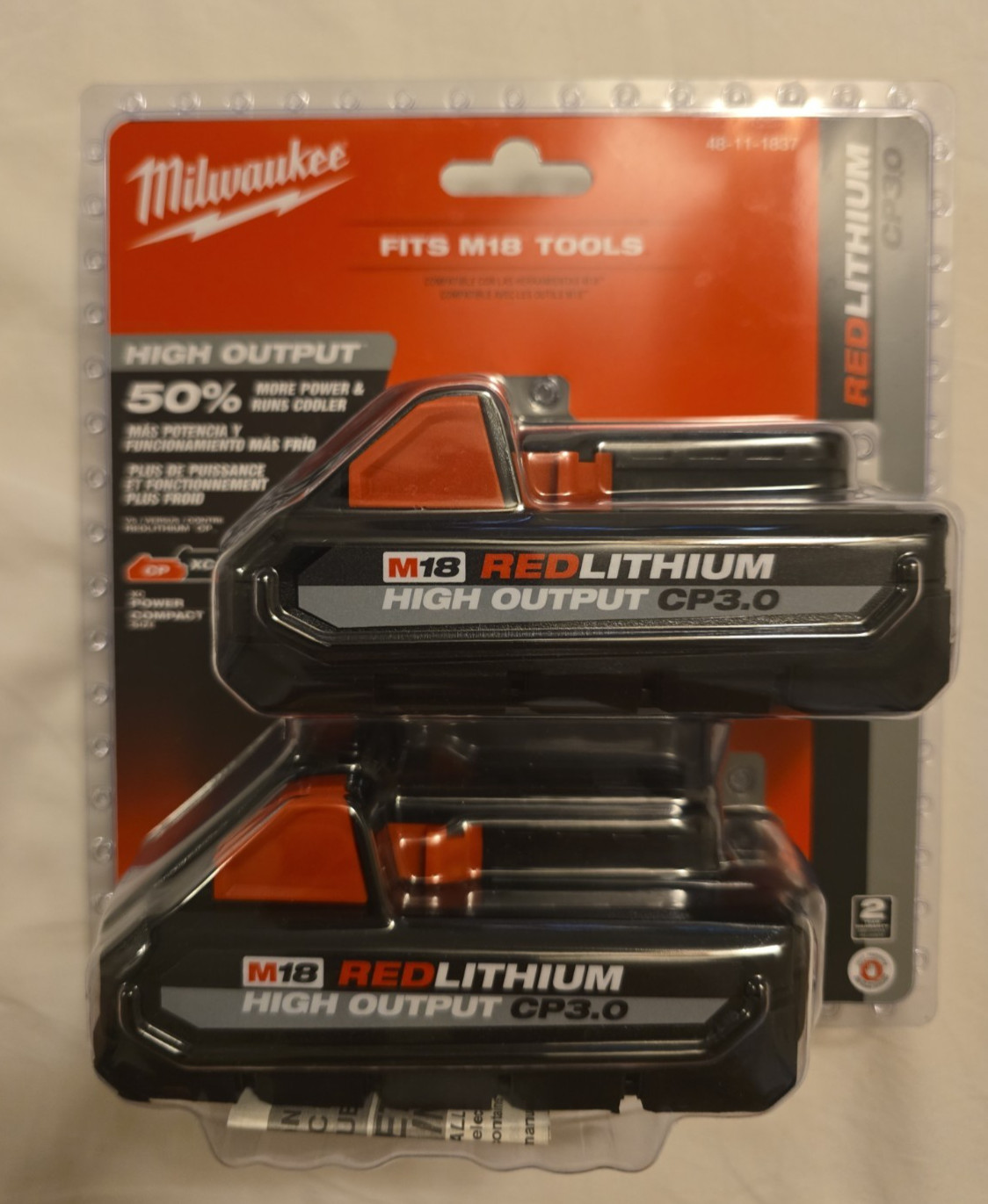 Milwaukee M18 48-11-1837 18V 3Ah Li-Ion Battery - 2 Packs