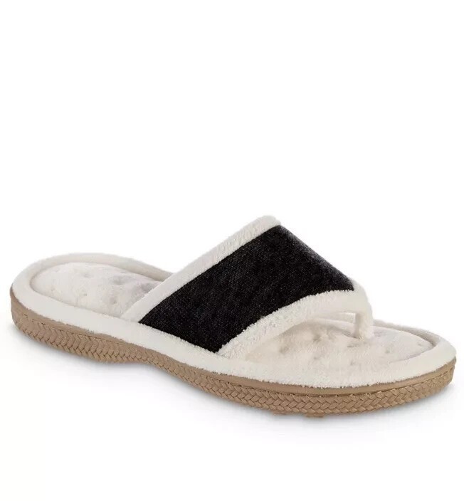 Isotoner Women Nicola Comfort Thong Slippers Black Size Medium (7.5-8) NEW