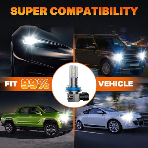 H11 Bulbs, H8/H9/H16 Fog Light 6000K with Cooling Fan, H11/H8/H9 Cool White