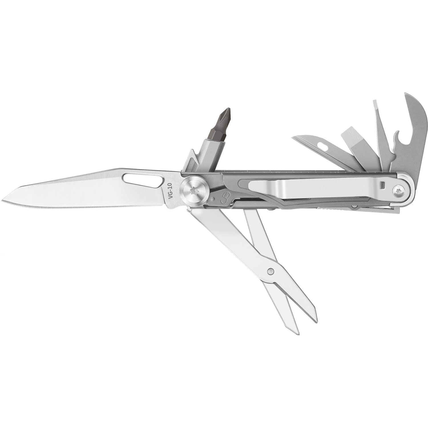 ROCKTOL Pocket Multitool ST02, VG-10 Blade, 12-in-1 Multi tool Titanium Grey