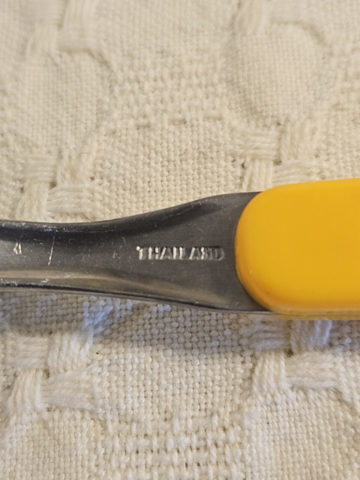 7pc Lot Yellow Plastic Handle Flatware, Knives Fork Spoons Thailand Unbranded