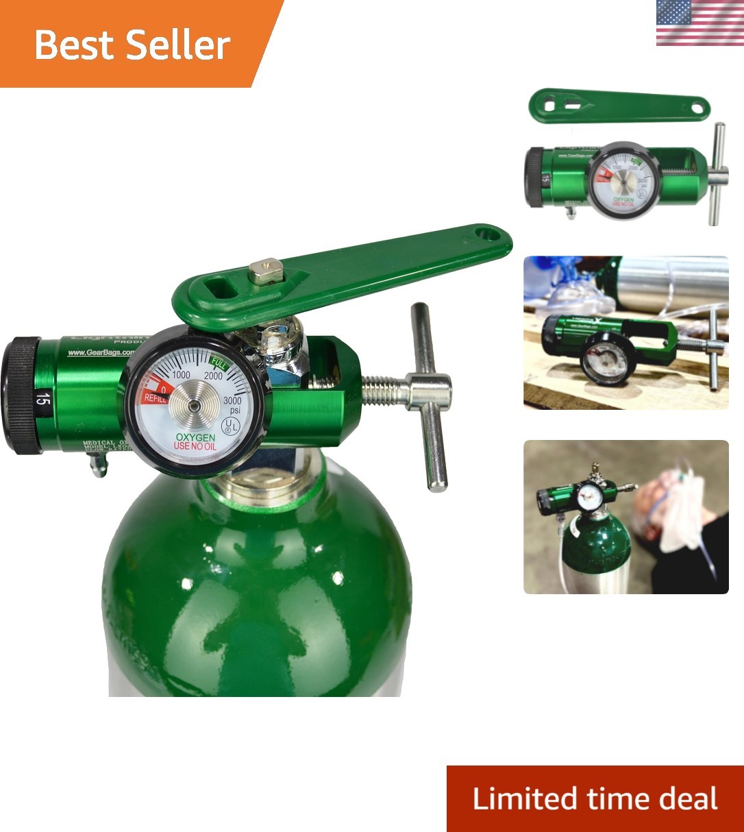 O2 Mini Oxygen Regulator CGA-870 Gauge Flow Rate 0-15lpm with Wrench