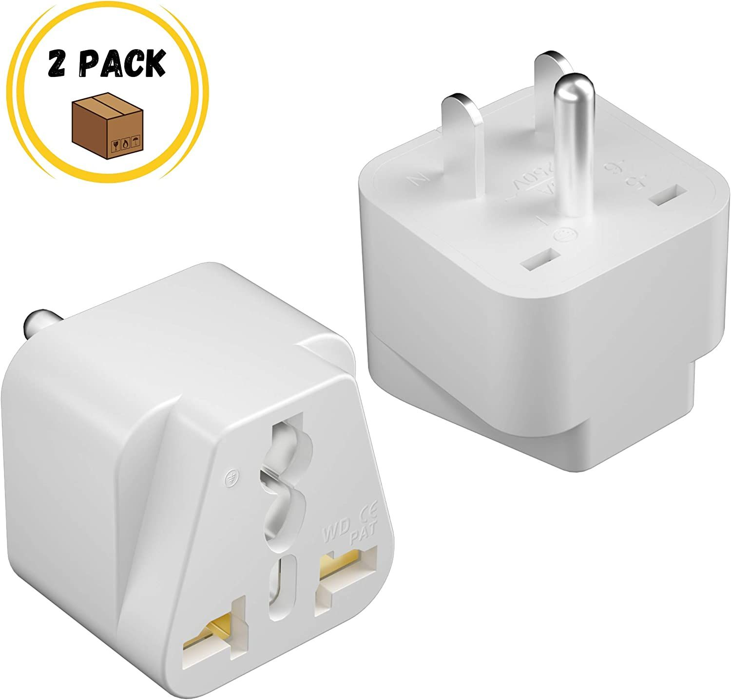 Bates- Universal to American Outlet Plug Adapter, 2 Pack, Canada White