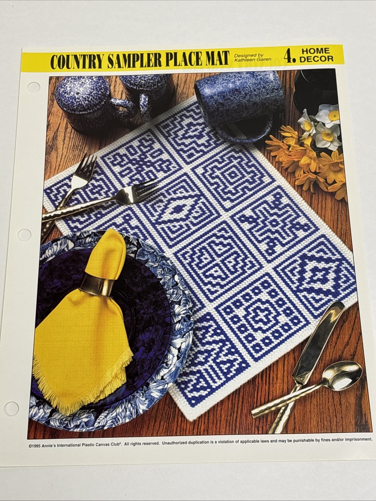 Country Sampler Place Mat Annie's Attic Plastic Canvas Pattern Page