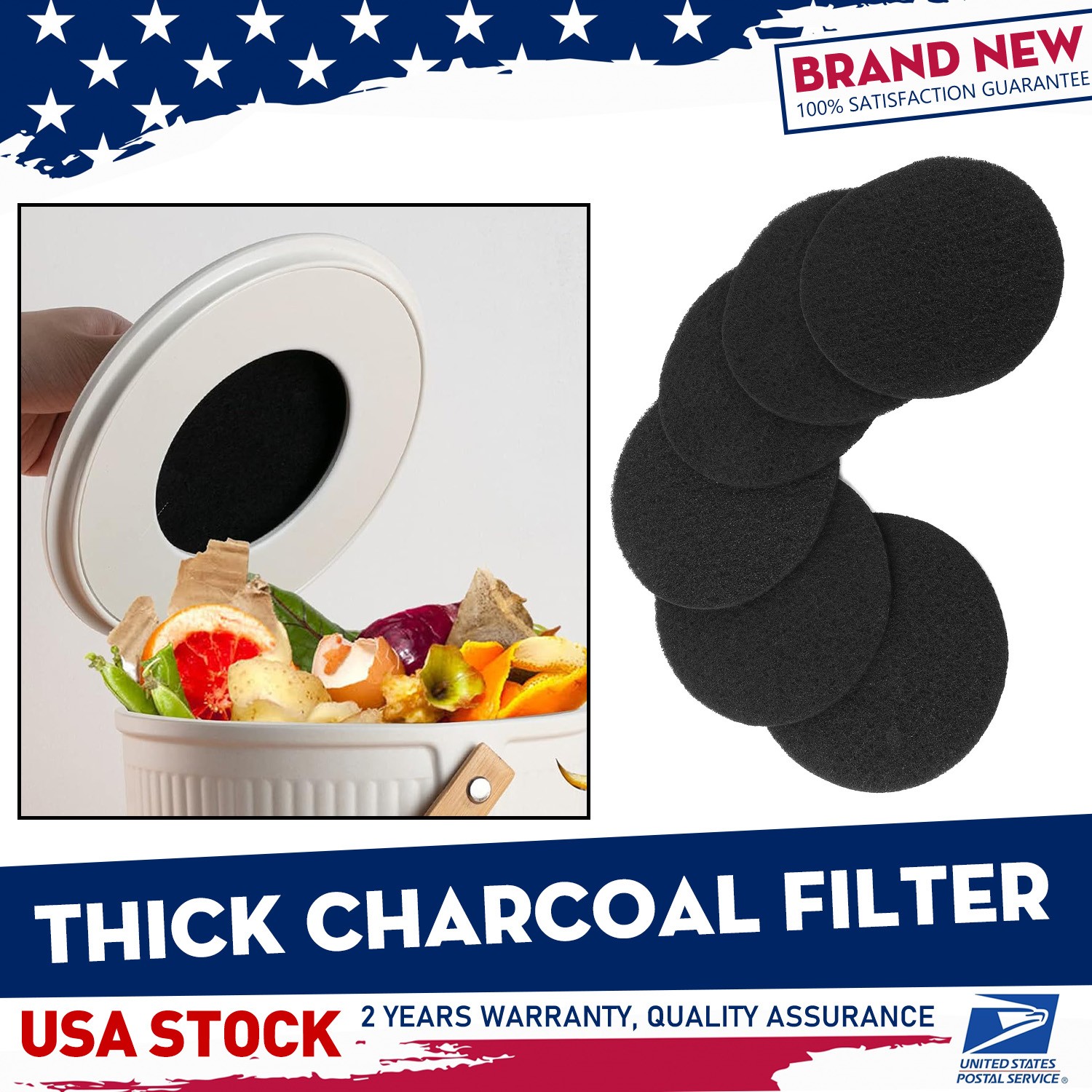 6.7" Round Charcoal Filter Extra Thick 0.4" For Office trash bin Replace new
