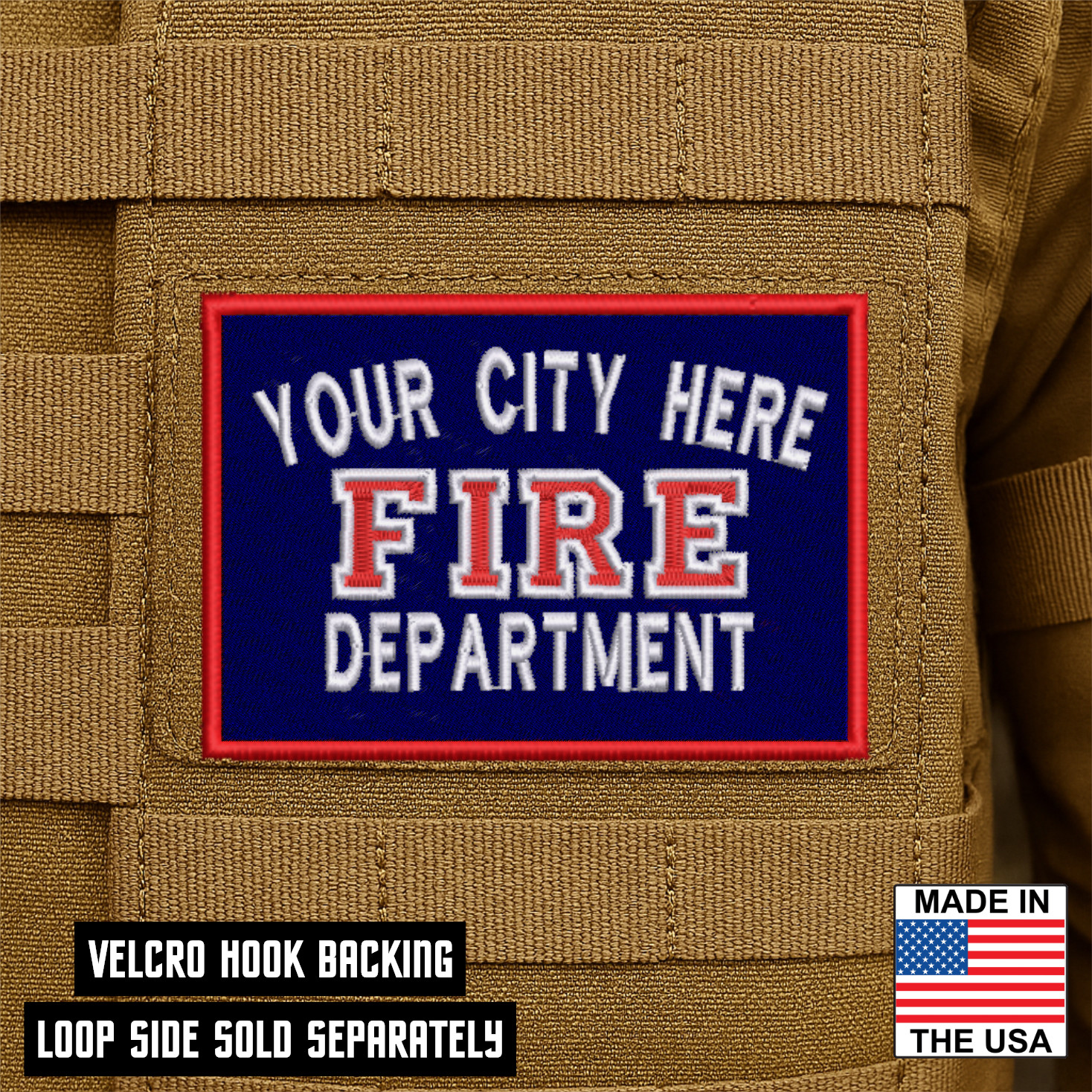 Custom Fire Department Embroidered Patch - 2" X 3", Hook & Loop, Firefighter