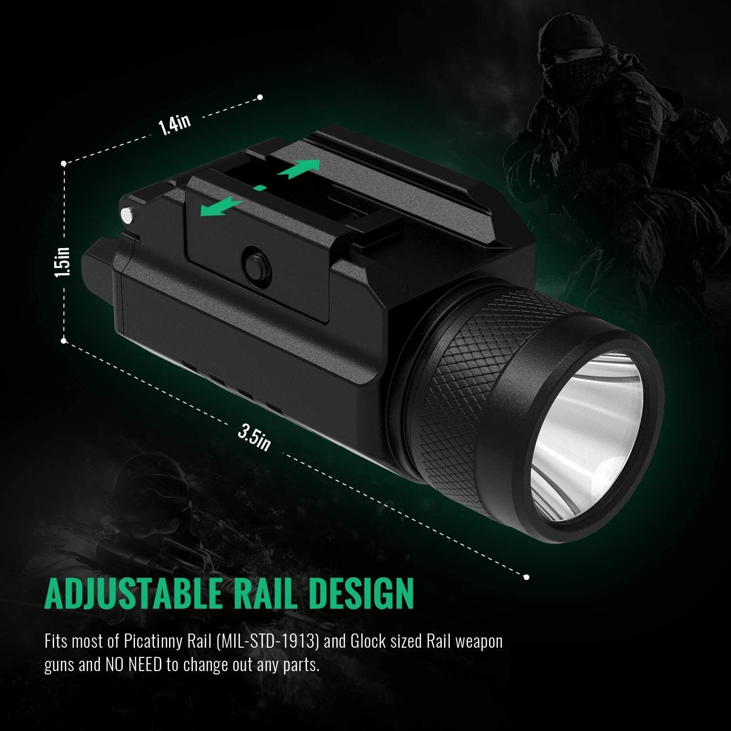 Gmconn Pistol Tactical Flashlight Hand Gun LED Strobe Light Picatinny Mounted