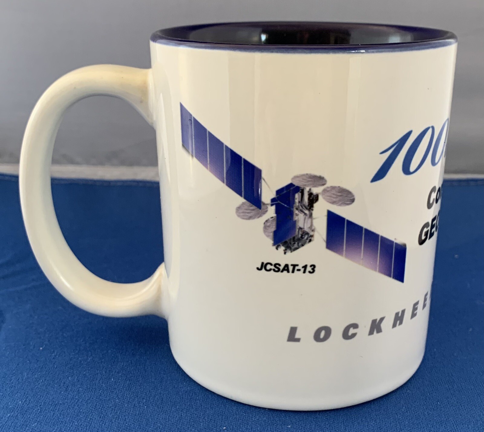 Lockheed Martin 100th/101st Commercial Geo Satellite White Blue Coffee Mug Cup