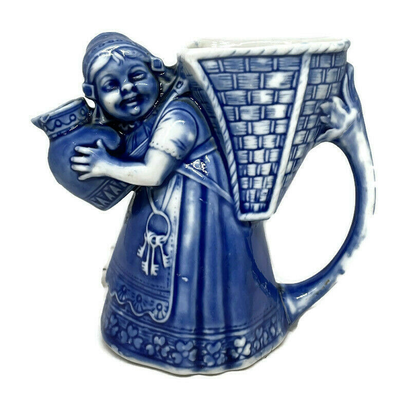 SCARCE ANTIQUE GERMAN CONGRESS HOTEL CHICAGO IL. BLUE PORCELAIN MAID PLANTER 4"