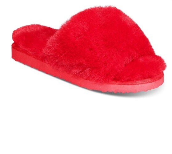 I.N.C International Concept Women  Winter YURI Red Fur Slipper New 5M