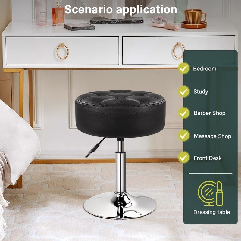 Adjustable Makeup Stool PU Leather Swivel Chair Comfortable Cushioned Seat New