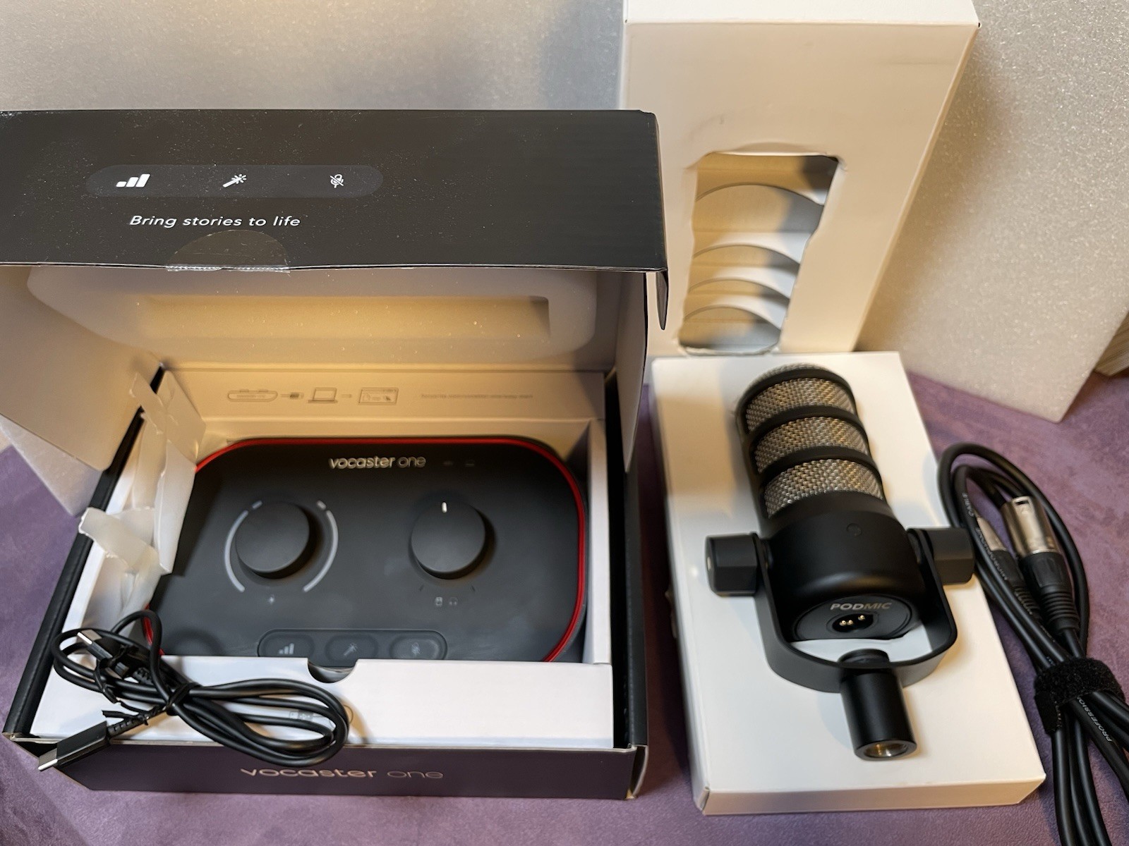 FocusRite Voaster One USB-C Audio Interface + Rode PodMic and XLR Cable
