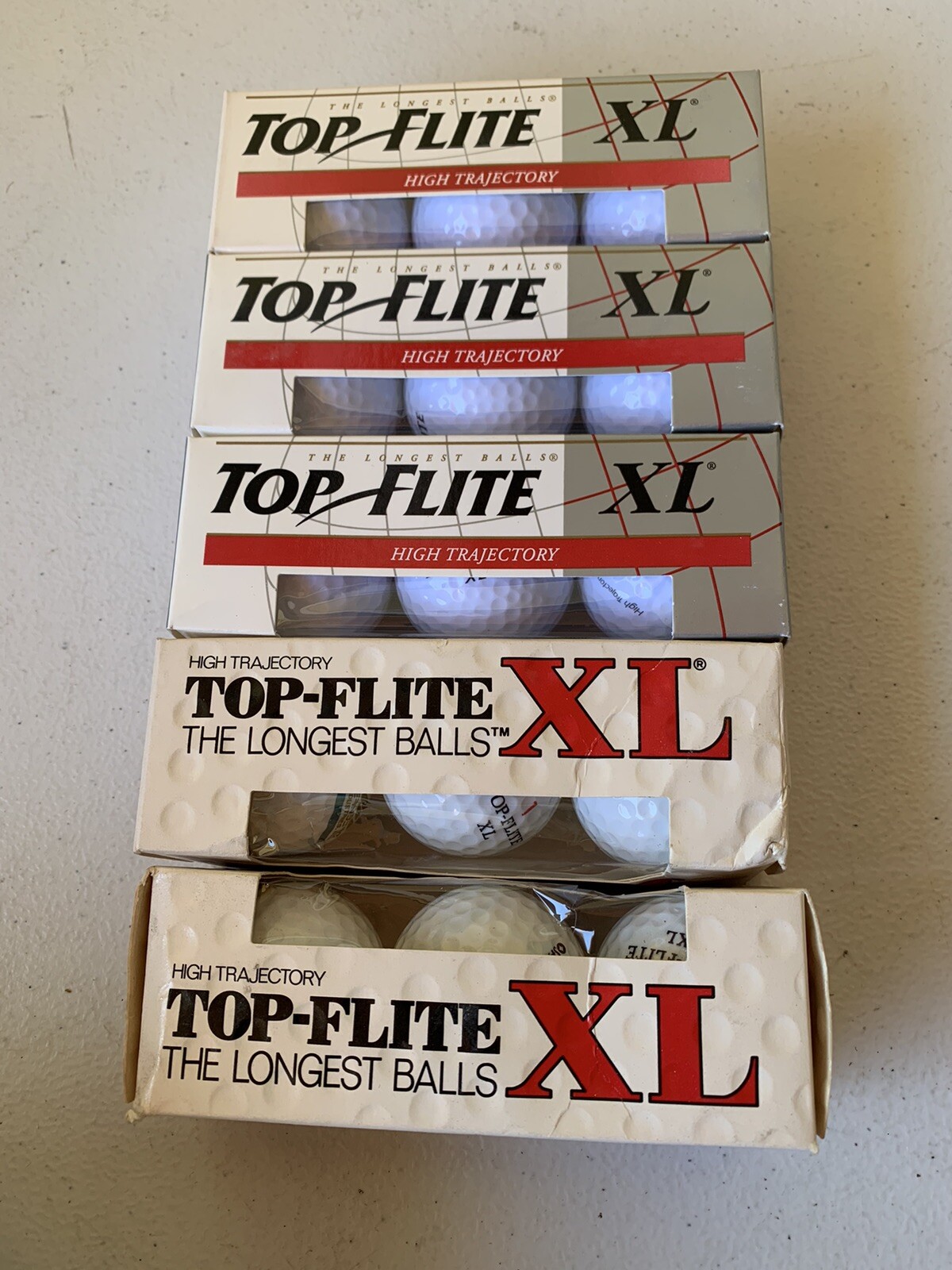 Top Flite XL High Trajectory Golf Balls Sleeve 5x 3-Pk Balls Vintage USA