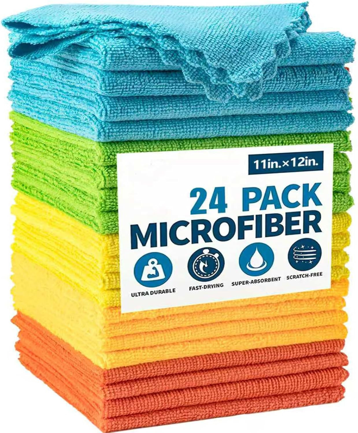 Microfiber Cleaning Cloth, 24 Pack Highly Absorbent Cleaning Rags, Reusable Lint