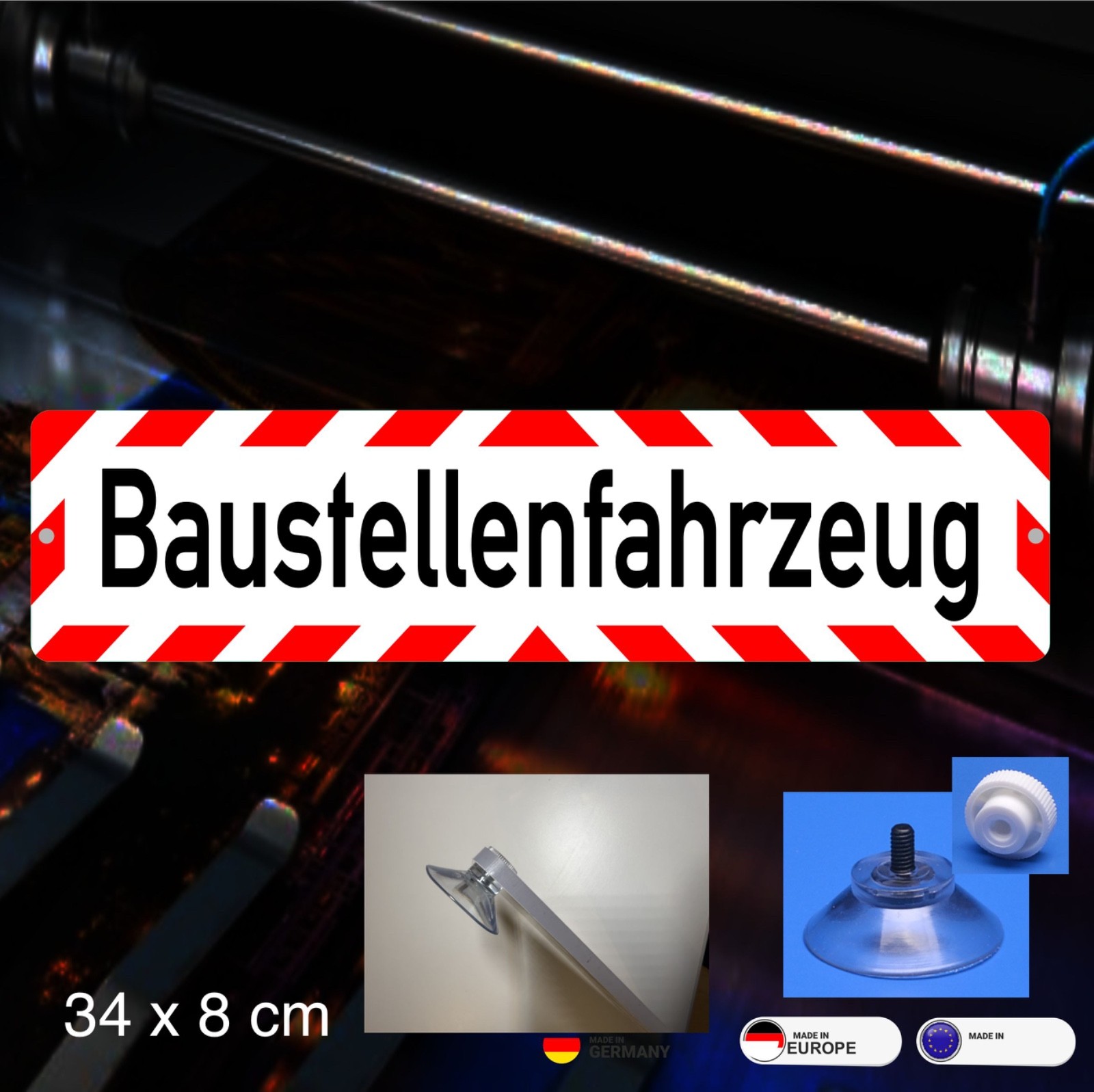 Construction Vehicle Sign with Suction Cup, 34x8 cm