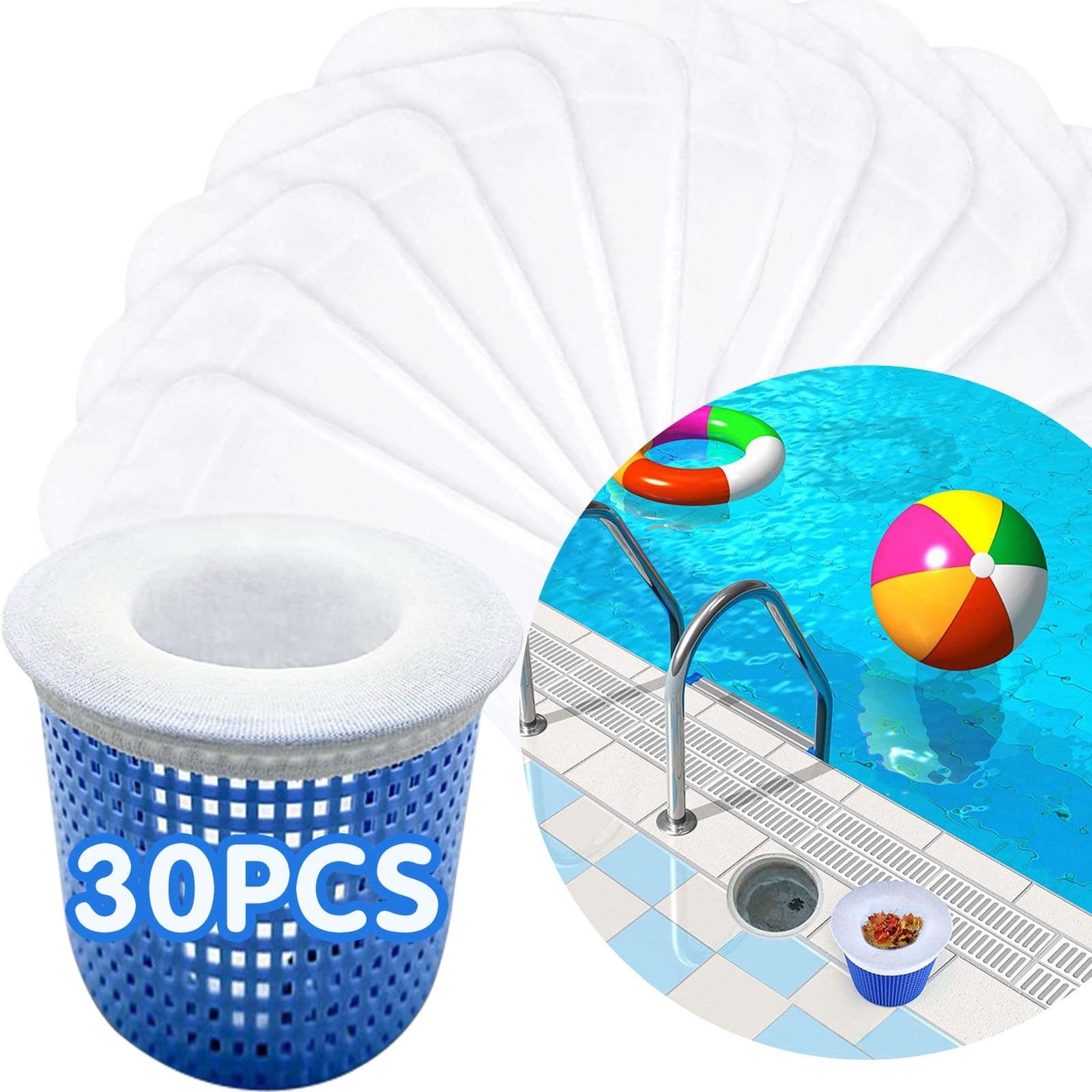 YOLAAH 30PCS Pool Skimmer Filter Socks for Above Ground and 30pcs, white